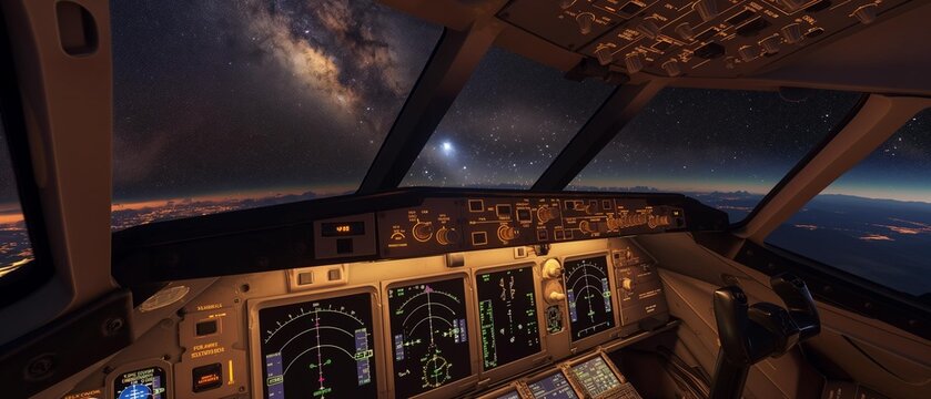 AI generator image of Last night&rsquo;s milky way as seen from the RFDS flight deck over Spencer , take a photo on airplanes by pairot