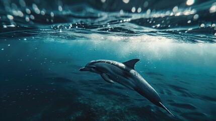 Fototapeta premium Graceful Dolphin Gliding Through the Deep Blue Ocean Waters