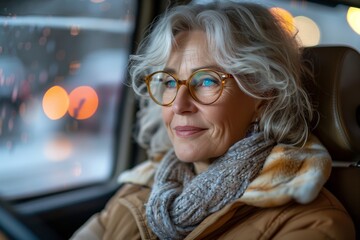 Senior Woman Driving Safely: Phone Use Precautions