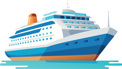 Illustrated Cruise Ship Sailing In Calm Water