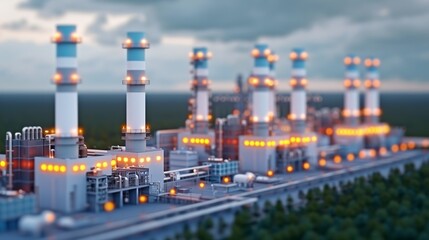 Fototapeta premium Capture the synergy of industry and technology with illustrations of power plants, refineries, and urban environments shaped by advanced infrastructure. Clean and Clear Color, Realistic Photo, ,