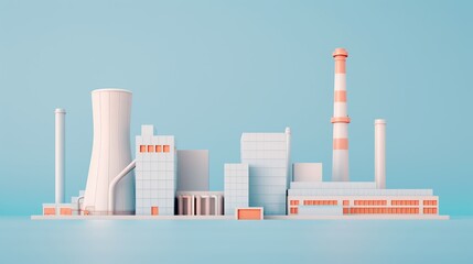 Obraz premium Showcase the industrial complexity of cities with illustrations of power plants, refineries, and technological networks defining urban development. Clean and Clear Color, Realistic Photo, ,
