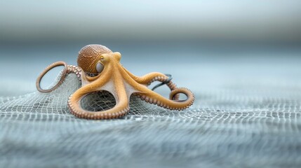 Entangled Octopus in a Web of Abandoned Fishing Gear and Plastic Pollution