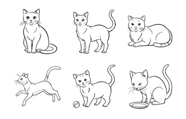 Print Elegant Cat Line Art Vector Set, Perfect for Your Design Needs