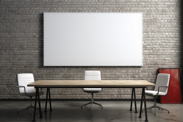 Meeting room with blank poster for mockup, interior design inspiration, trendy home decor ideas, and minimalist aesthetic