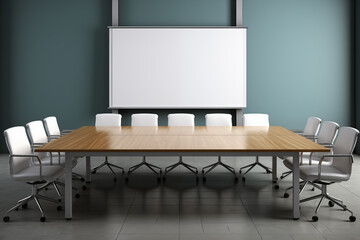 Meeting room with blank poster for mockup, interior design inspiration, trendy home decor ideas, and minimalist aesthetic