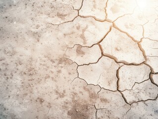 Obraz premium Dry, cracked earth in a desert landscape emphasizing severe drought conditions, climate change impact, barren land, parched soil, global warming, copy space