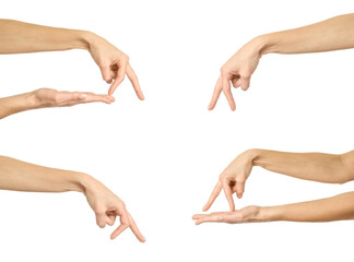 Walking hand. Multiple images set of female caucasian hand with french manicure showing Walking hand gesture