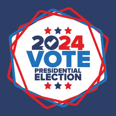 Presidential Election 2024 in United States. Vote day, November 5. US Election. Patriotic american element. Poster, card, banner and background. Vector illustration