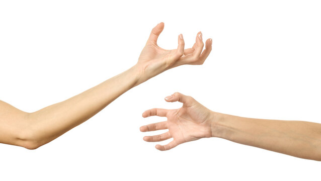 Scratch, catch or grab something. Multiple images set of female caucasian hand with french manicure showing Scratch gesture