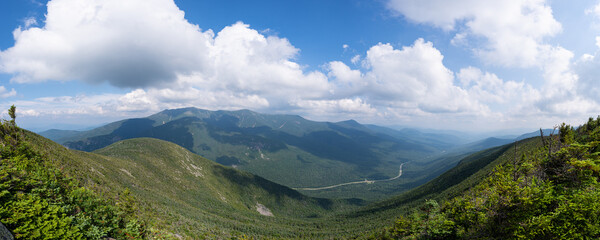 Franconia Notch and the White Mountains of New Hampshire as viewed from Cannon Mountain,...