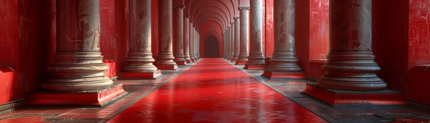 Regal Entrance A Scarlet Pathway to Majestic Thrones within the Palace Fortress