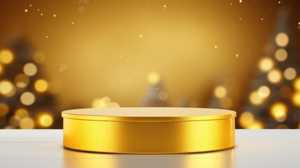 Christmas round product podium with New Year decorations.