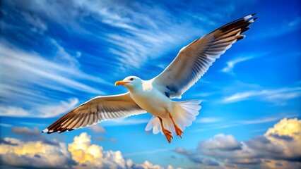 Obraz premium A Giant White Seagull Soaring in the Blue Sky