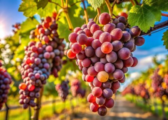 Naklejka premium Close-up of Red Grapes in a Vineyard on a Sunny Day