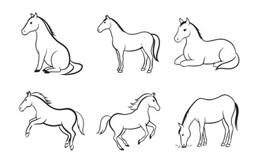 Print Stunning Horse Line Art Vector Set, Graceful and Elegant Designs for Every Project