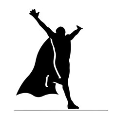 A black-clad athlete running in a minimalist isolated background.