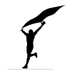 A black-clad athlete running in a minimalist isolated background.