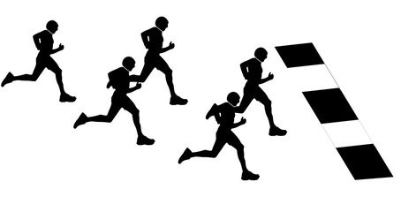 A black-clad athlete running in a minimalist isolated background.