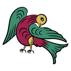 Stylized bird. Old Russian folk style. Isolated vector illustration.
