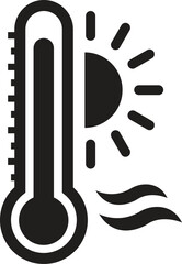 Heatwave icon, climate change, global warming icon, Thermometer icon with sun.