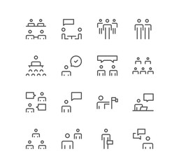 Set of car business and people icons, group, human, meeting, team, work, communication, office and linear variety vectors.	
