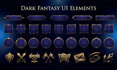 Set of Dark Fantasy Elements for user interface, poster, video. Template for rpg game interface. Vector Illustration EPS10 © Oniks Astarit