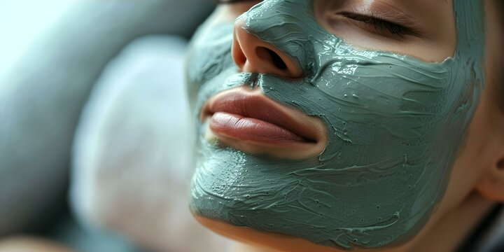Woman Getting Green Clay Mask Facial Treatment in Spa Salon. Concept Spa Day, Skincare Routine, Facial Treatment, Relaxation, Beauty Care