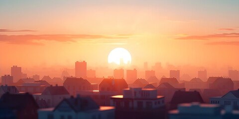 Obraz premium Vibrant and Playful Sunset Cityscape Rooftops An Animated Delight. Concept Cityscape Photoshoot, Vibrant Sunset, Rooftop Setting, Playful Poses, Animated Delight