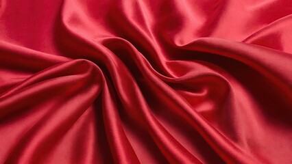 A red fabric with a multitude of large folds on its surface, and a minimal amount of folds on the fabric
