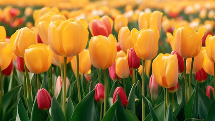 Obraz premium Realistic yellow tulips anime style background illustration art.