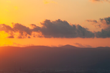 Golden hour sunset with cloudy horizon, sunset over Tupras refinery