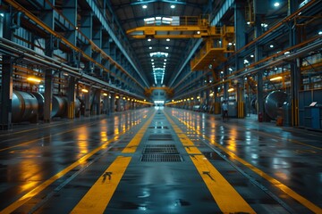 Industrial Project Managers in Modern Factory with Robotics and Warehousing