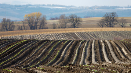 In the fields after winter, you can see the first green plant sprouts growing out of the ground, giving hope for another successful crop season.