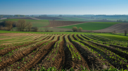 In the fields after winter, you can see the first green plant sprouts growing out of the ground, giving hope for another successful crop season.