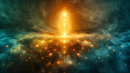 Abstract background with glowing golden light