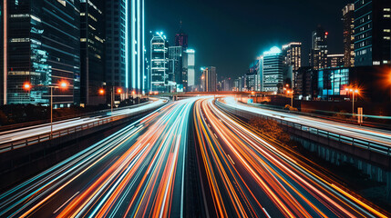 Obraz premium A detailed digital illustration depicting the dot line hologram connections between the internet, humans, AI, and advanced technology across various global cityscapes