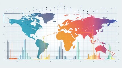 A colorful world map with a rainbow of colors