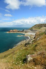 Obraz premium Sorel point and Gronez quarry, Jersey, U.K. Island Summer landscape.
