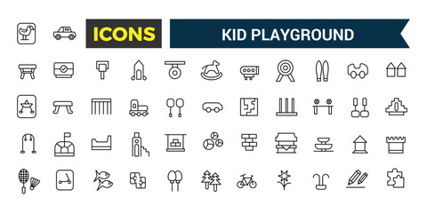 Kid playground icons set. Outline icons pack. Editable vector line icon set and illustration for web and UI application.