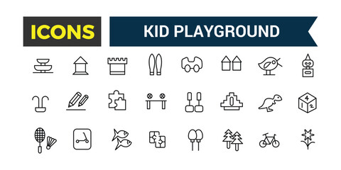 Kid playground icons set. Outline icons pack. Editable vector line icon set and illustration for web and UI application.