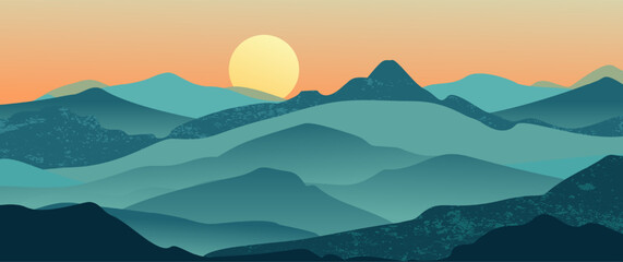 Abstract mountain landscape background, Nature wall decor, art print, minimalist panorama hill, adventure and travel view design. Vector illustration