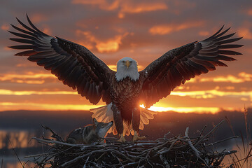 Bald Eagle's Valiant Defense: Golden Hour Showdown