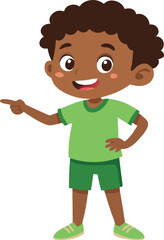 Obraz premium Happy young boy with hands on hips. Perfect for illustrating confidence and joy in children. Cheerful and vibrant illustration of a child expressing happiness.