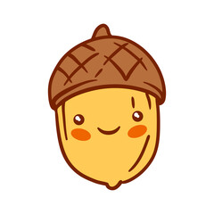 Acorn kawaii character. Autumn cute natural oak tree seed.