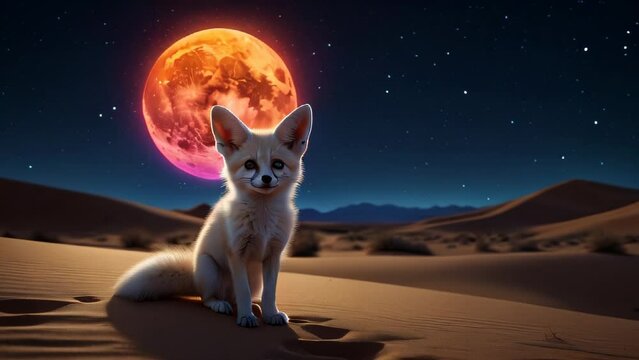 Fennec fox on the background of the night desert