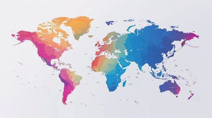 Fototapeta premium A colorful world map with the continents of Africa, Asia, Europe, North America