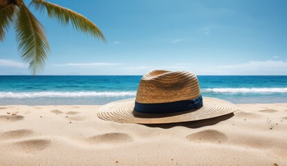 Straw hat lying on a tropical sandy beach
