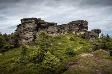Rock formation Vozka in Jeseniky mountains in Czech Republic