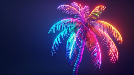 Obraz premium Stylized Neon Palm Tree Illustration With Bright Colors And Dark Background Ideal For Tropical Poster, Retro Design, And Art